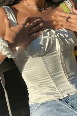 Y2K Aesthetic Tie Front Satin Corset Top for Women - Coquette Style Grunge Fashion