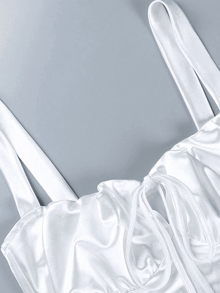 Y2K Aesthetic Tie Front Satin Corset Top for Women - Coquette Style Grunge Fashion Y2K Aesthetic Tie Front Satin Corset Top for Women - Coquette Style Grunge Fashion