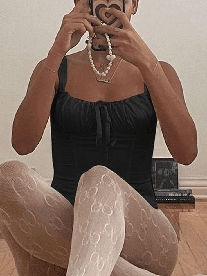 Y2K Aesthetic Tie Front Satin Corset Top for Women - Coquette Style Grunge Fashion Y2K Aesthetic Tie Front Satin Corset Top for Women - Coquette Style Grunge Fashion