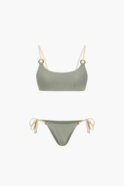 Y2K Aesthetic Tie Side Bikini Swimsuit Set in Coquette Style & Grunge Fashion