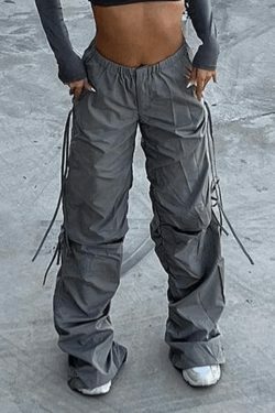 Y2K Aesthetic Tie Strap Cutout Parachute Cargo Pants - Coquette & Grunge Style Women's Fashion