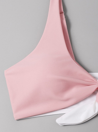 Y2K Aesthetic Tri-Color Split Bikini with Chest Opening Strap - Coquette Fashion for Women