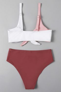 Y2K Aesthetic Tri-Color Split Bikini with Chest Opening Strap - Coquette Fashion for Women