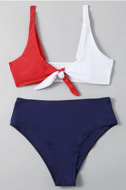 Y2K Aesthetic Tri-Color Split Bikini with Chest Opening Strap - Coquette Fashion for Women