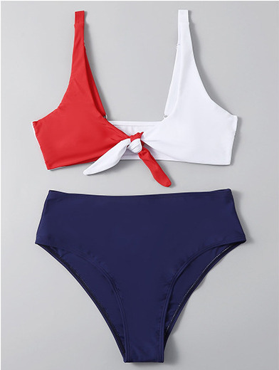 Y2K Aesthetic Tri-Color Split Bikini with Chest Opening Strap - Coquette Fashion for Women