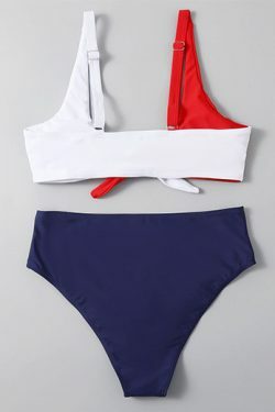 Y2K Aesthetic Tri-Color Split Bikini with Chest Opening Strap - Coquette Fashion for Women