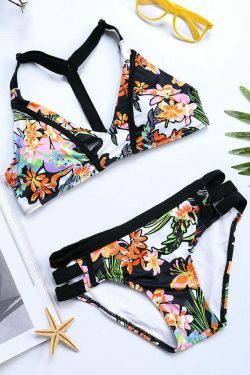 Y2K Aesthetic Triangle Backless Flower Print Bikini Swimsuit
