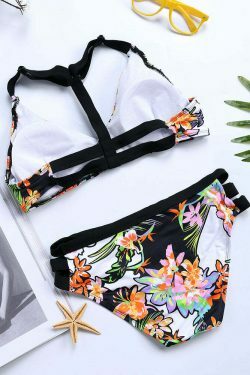 Y2K Aesthetic Triangle Backless Flower Print Bikini Swimsuit