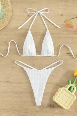 Y2K Aesthetic Triangle Cup Halter Bikini - Coquette Style Grunge Fashion