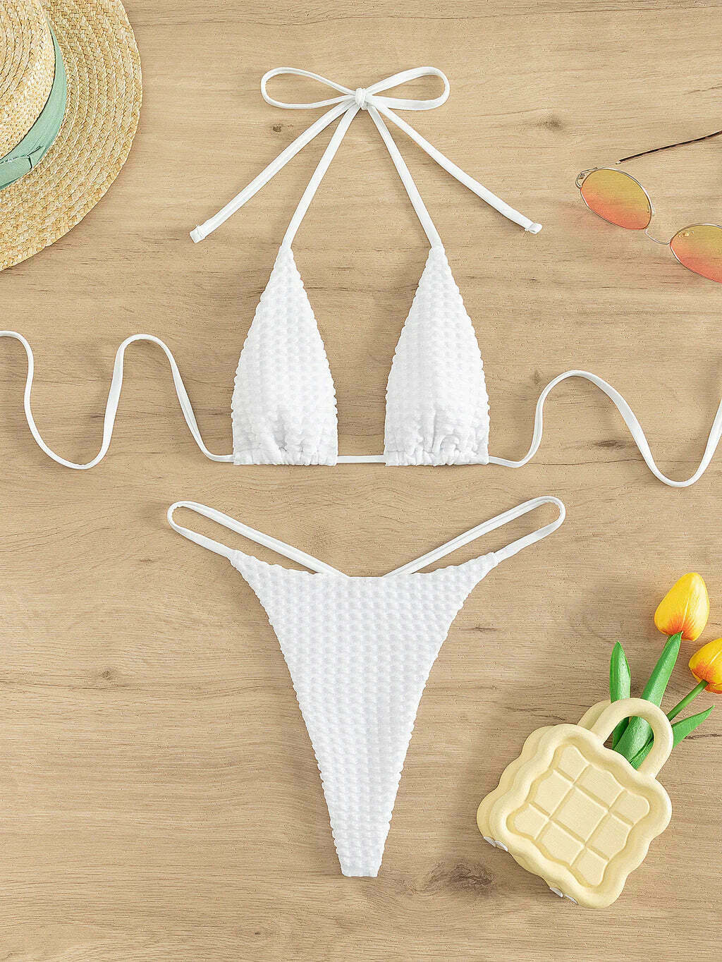 Y2K Aesthetic Triangle Cup Halter Bikini - Coquette Style Grunge Fashion Y2K Aesthetic Triangle Cup Halter Bikini - Coquette Style Grunge Fashion