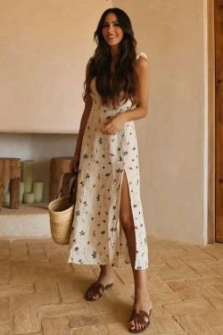 Y2K Aesthetic Tropical Embroidered Backless Dress - Coquette Style with Grunge & Pastel Goth Vibes