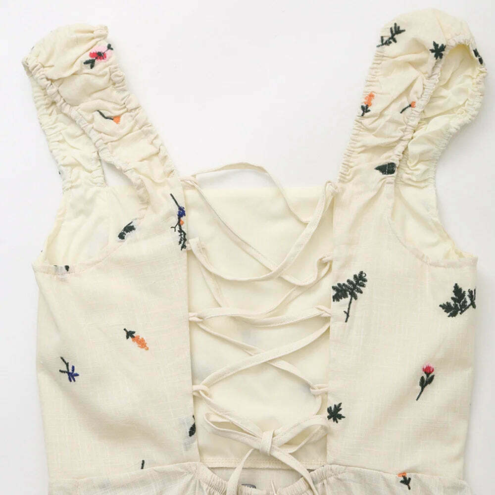 Y2K Aesthetic Tropical Embroidered Backless Dress - Coquette Style with Grunge & Pastel Goth Vibes Y2K Aesthetic Tropical Embroidered Backless Dress - Coquette Style with Grunge & Pastel Goth Vibes