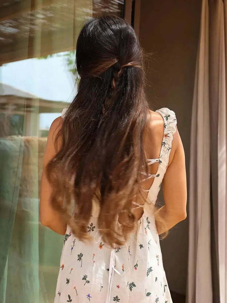 Y2K Aesthetic Tropical Embroidered Backless Dress - Coquette Style with Grunge & Pastel Goth Vibes Y2K Aesthetic Tropical Embroidered Backless Dress - Coquette Style with Grunge & Pastel Goth Vibes