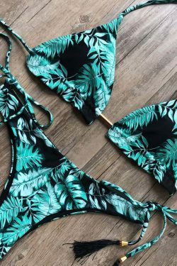 Y2K Aesthetic Tropical Print String Bikini Set for Women - Coquette Style Grunge Fashion