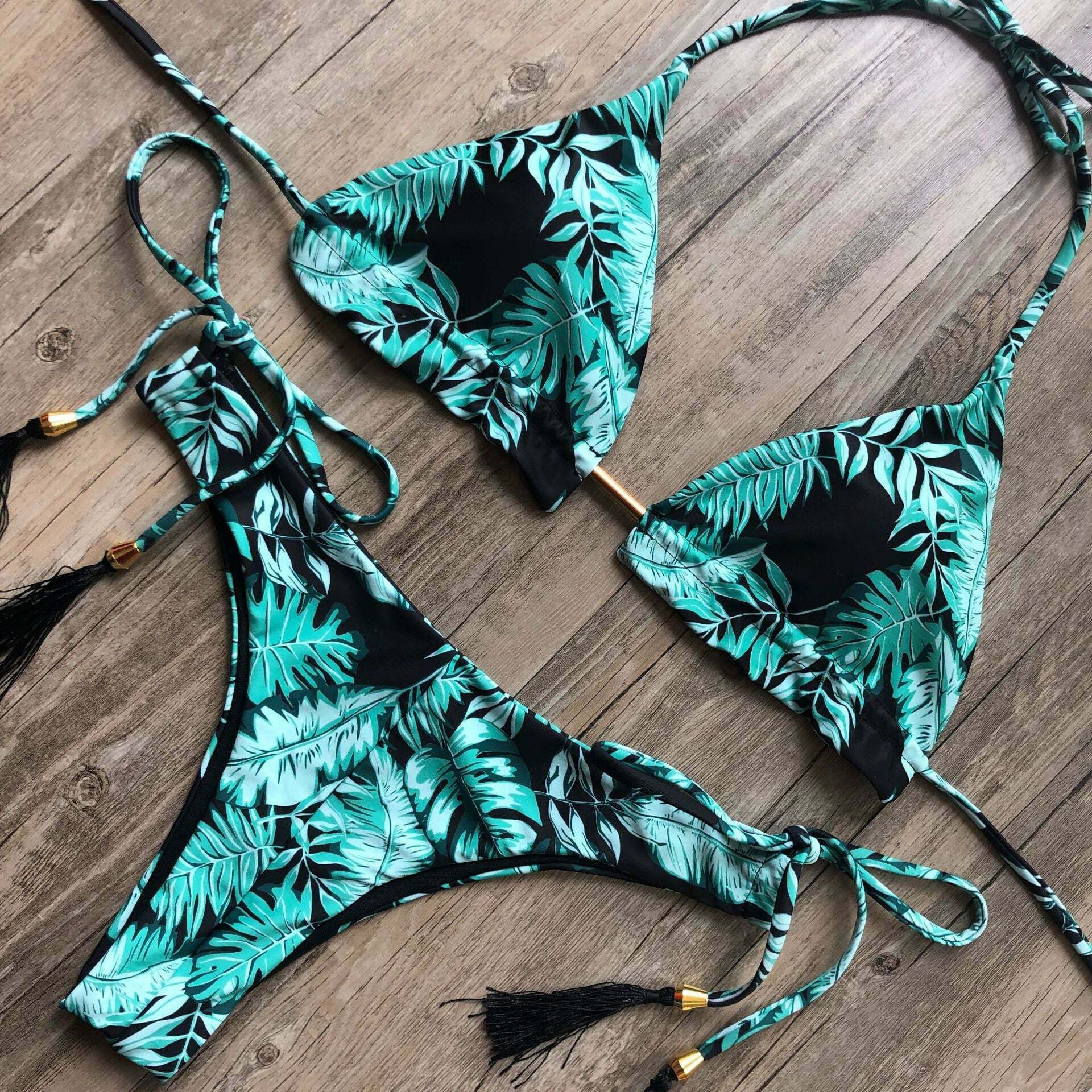 Y2K Aesthetic Tropical Print String Bikini Set for Women - Coquette Style Grunge Fashion