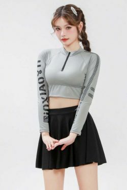 Y2K Aesthetic Two-Piece Swimsuit Dress for Women - Long-Sleeved Slimming Design