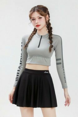 Y2K Aesthetic Two-Piece Swimsuit Dress for Women - Long-Sleeved Slimming Design