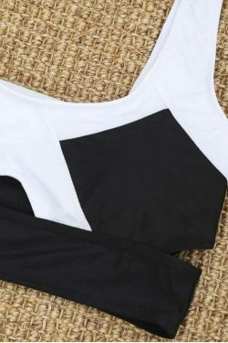 Y2K Aesthetic Two-Tone Cut-Out Thong Bikini Set in Coquette Style