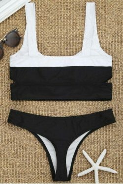 Y2K Aesthetic Two-Tone Cut-Out Thong Bikini Set in Coquette Style