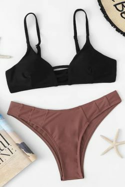 Y2K Aesthetic Two Tone High Cut Bikini Set - Coquette & Grunge Style Women's Fashion