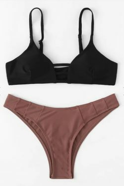 Y2K Aesthetic Two Tone High Cut Bikini Set - Coquette & Grunge Style Women's Fashion