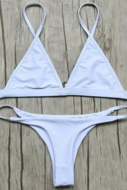 Y2K Aesthetic Unlined Plunge Bikini Top and Thong Bottoms for Women - Coquette Style Grunge Fashion