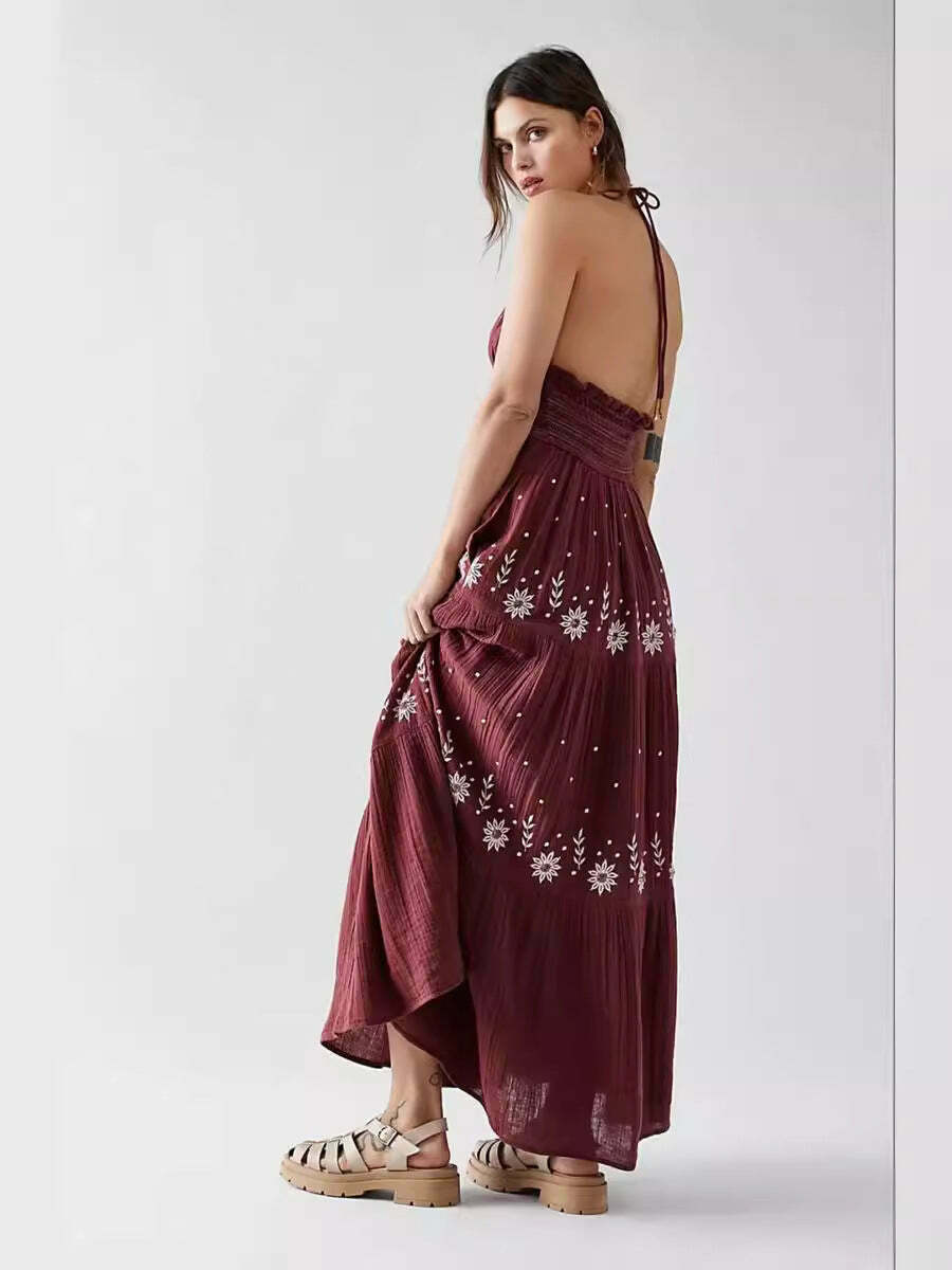 Y2K Aesthetic V-Neck Backless Maxi Dress for Women - Coquette Style Grunge Fashion Outfit