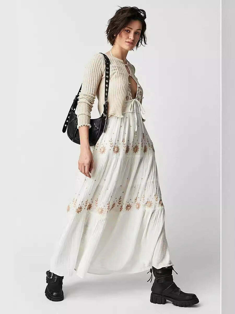 Y2K Aesthetic V-Neck Backless Maxi Dress for Women - Coquette Style Grunge Fashion Outfit