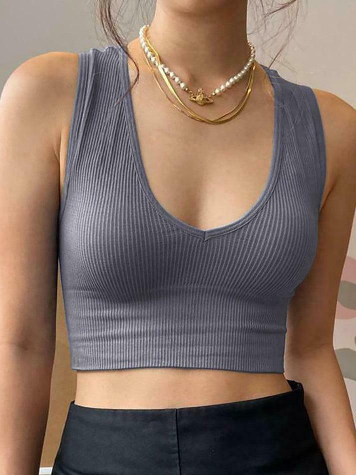 Y2K Aesthetic V-Neck Rib-Knit Crop Tank - Coquette & Grunge Style, Cute Tops, Pastel Goth, Cargo