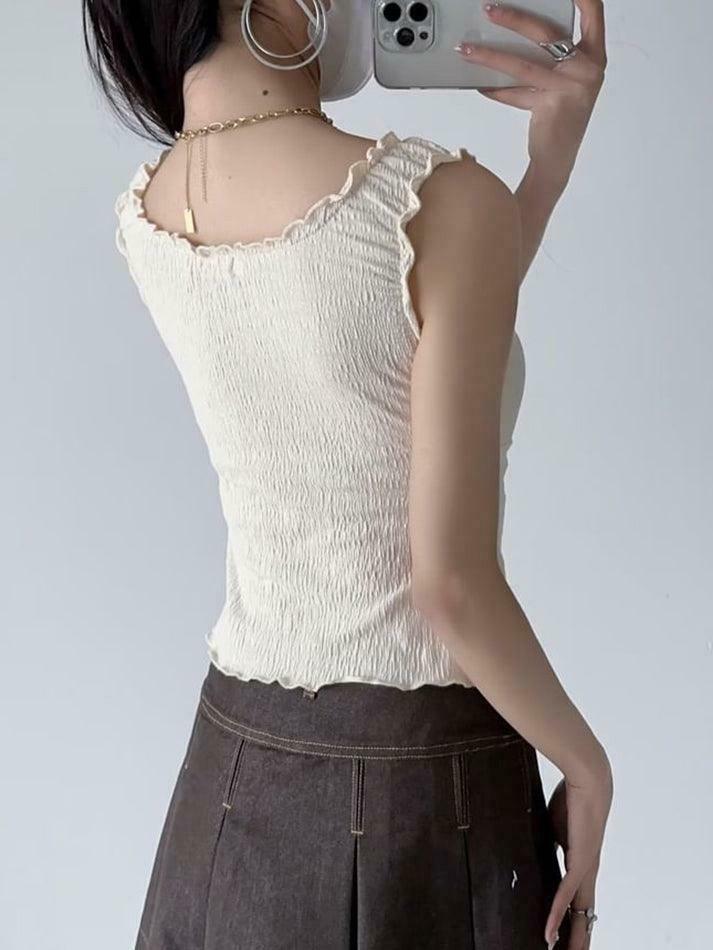 Y2K Aesthetic V-Neck Ruffled Tank Top with Bow Accent - Coquette & Grunge Style Y2K Aesthetic V-Neck Ruffled Tank Top with Bow Accent - Coquette & Grunge Style