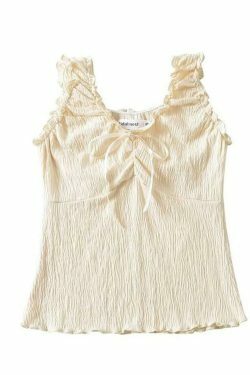 Y2K Aesthetic V-Neck Ruffled Tank Top with Bow Accent - Coquette & Grunge Style