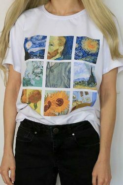 Y2K Aesthetic Van Gogh T-Shirt - Coquette Grunge Outfit with Pastel Goth Vibes