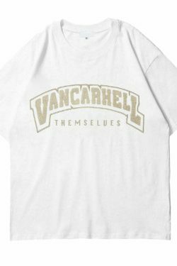Y2K Aesthetic VANCARHELL Varsity T-Shirt - Coquette & Grunge Style Cute Tops & Cargo Skirt
