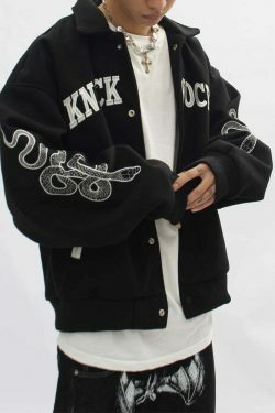 Y2K Aesthetic Varsity Jacket with Coquette Style and Grunge Fashion Elements