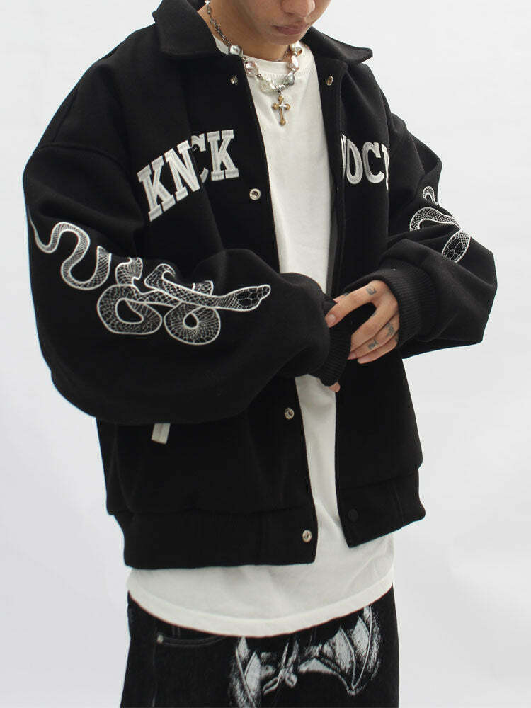 Y2K Aesthetic Varsity Jacket with Coquette Style and Grunge Fashion Elements Y2K Aesthetic Varsity Jacket with Coquette Style and Grunge Fashion Elements
