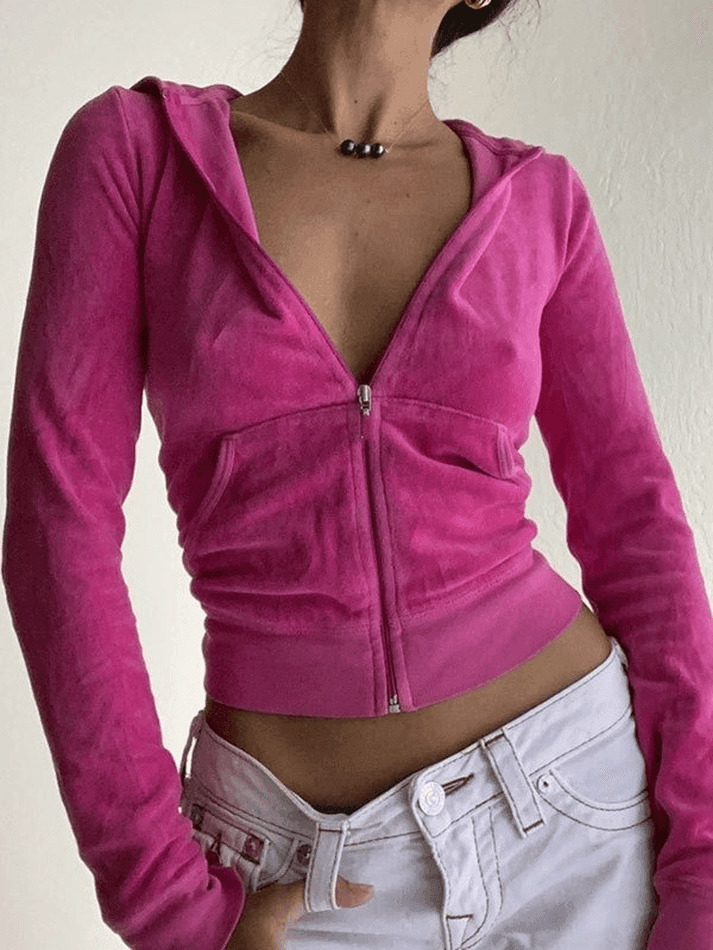 Y2K Aesthetic Velvet Zip Up Hoodie for Women - Coquette Style Grunge Fashion with Pastel Goth Vibes Y2K Aesthetic Velvet Zip Up Hoodie for Women - Coquette Style Grunge Fashion with Pastel Goth Vibes