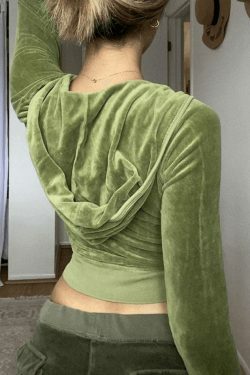 Y2K Aesthetic Velvet Zip Up Hoodie for Women - Coquette Style Grunge Fashion with Pastel Goth Vibes