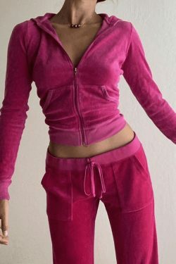 Y2K Aesthetic Velvet Zip Up Hoodie for Women - Coquette Style Grunge Fashion with Pastel Goth Vibes
