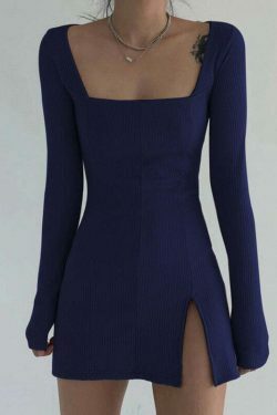 Y2K Aesthetic Vintage Square Collar Knitted Sweater Dress - Coquette Grunge Style Women's Fashion