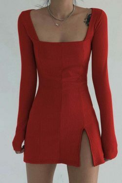 Y2K Aesthetic Vintage Square Collar Knitted Sweater Dress - Coquette Grunge Style Women's Fashion
