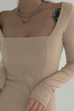 Y2K Aesthetic Vintage Square Collar Knitted Sweater Dress - Coquette Grunge Style Women's Fashion