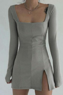 Y2K Aesthetic Vintage Square Collar Knitted Sweater Dress - Coquette Grunge Style Women's Fashion
