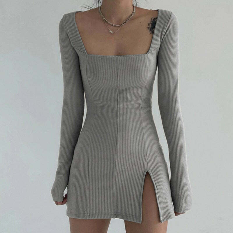 Y2K Aesthetic Vintage Square Collar Knitted Sweater Dress - Coquette Grunge Style Women's Fashion