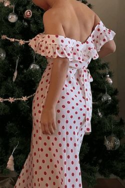 Y2K Aesthetic Waist Ruffled Polka Dot Dress - Coquette Style for Women's Fashion