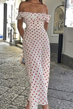 Y2K Aesthetic Waist Ruffled Polka Dot Dress - Coquette Style for Women's Fashion