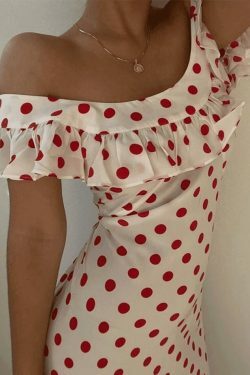 Y2K Aesthetic Waist Ruffled Polka Dot Dress - Coquette Style for Women's Fashion