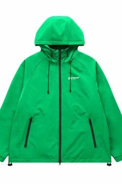 Y2K Aesthetic Water-Repellent Hooded Jacket with Zip-Up - Niche Women's Fashion