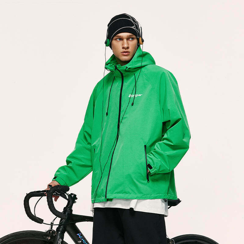 Y2K Aesthetic Water-Repellent Hooded Jacket with Zip-Up - Niche Women's Fashion