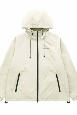 Y2K Aesthetic Water-Repellent Hooded Jacket with Zip-Up - Niche Women's Fashion
