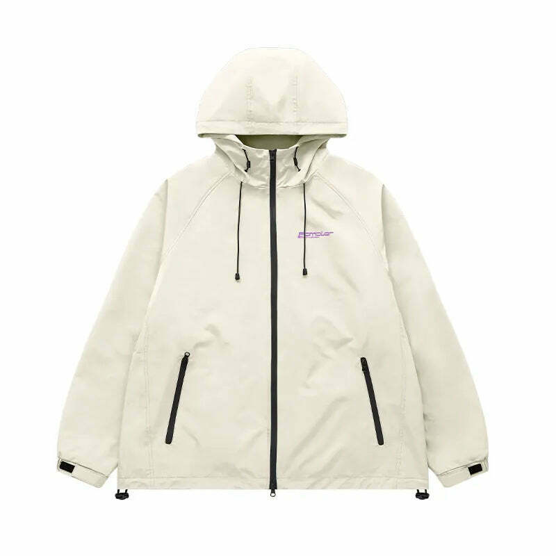 Y2K Aesthetic Water-Repellent Hooded Jacket with Zip-Up - Niche Women's Fashion